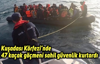 Kuşadası Körfezi’nde sürüklenen 26’sı çocuk 47 kaçak göçmeni sahil güvenlik kurtardı