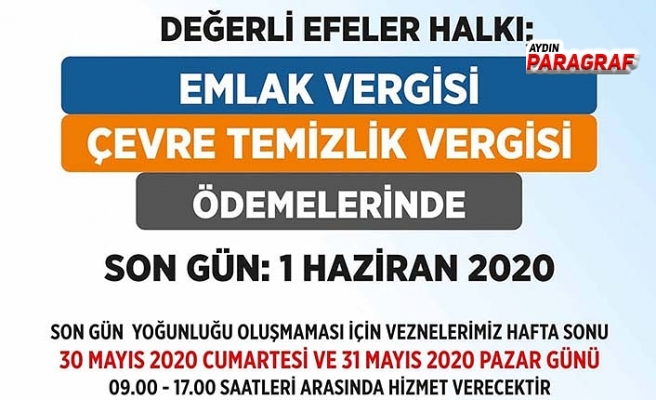 Emlak vergileri hafta sonu da ödenebilecek