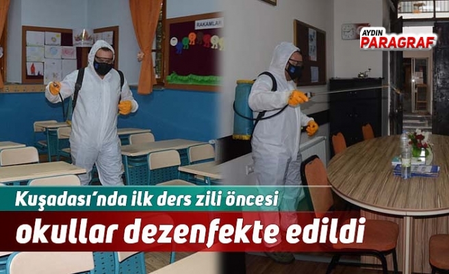 Kuşadası’nda ilk ders zili öncesi okullar dezenfekte edildi