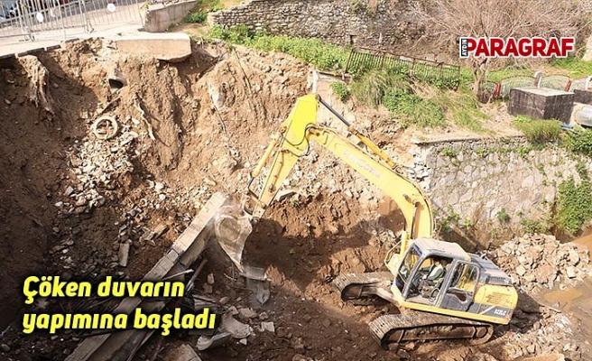 Çöken duvarın yapımına başladı