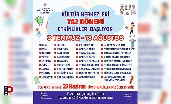 Büyükşehir Belediyesi'nin yaz kursları başlıyor