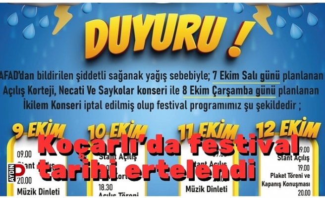 Koçarlı’da festival tarihi ertelendi
