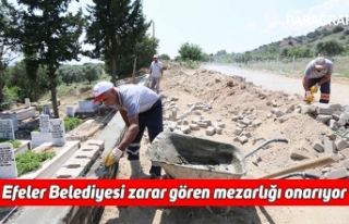 Efeler Belediyesi zarar gören mezarlığı onarıyor