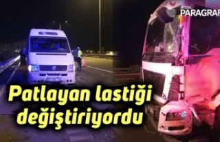 Patlayan lastiği değiştiriyordu