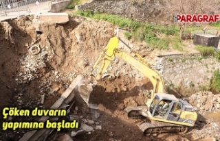 Çöken duvarın yapımına başladı