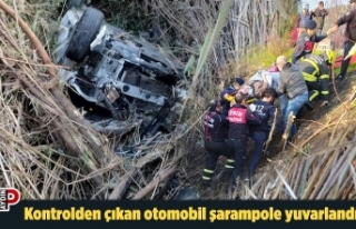 Kontrolden çıkan otomobil şarampole yuvarlandı