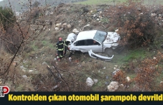 Kontrolden çıkan otomobil şarampole devrildi