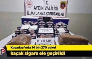Kuşadası’nda 14 bin 270 paket kaçak sigara ele...