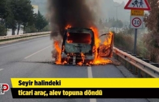 Seyir halindeki ticari araç, alev topuna döndü