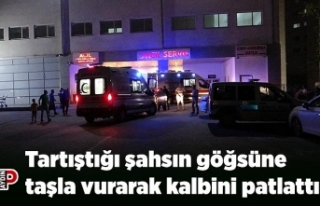 Tartıştığı şahsın göğsüne taşla vurarak...