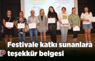 Festivale katkı sunanlara teşekkür belgesi